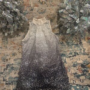 Dance Sparkling Silver and Black Kids Dress with PomPoms